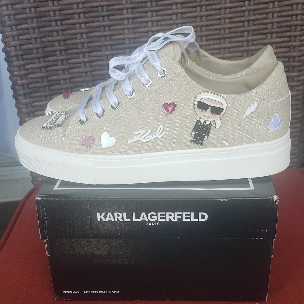 Karl Lagerfeld, new, size 8.5, golden sneakers